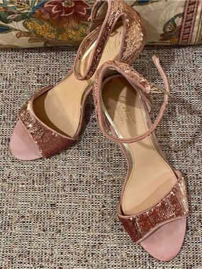 Badgley Mischka Rose Gold Sequin Ankle-Strap Heels